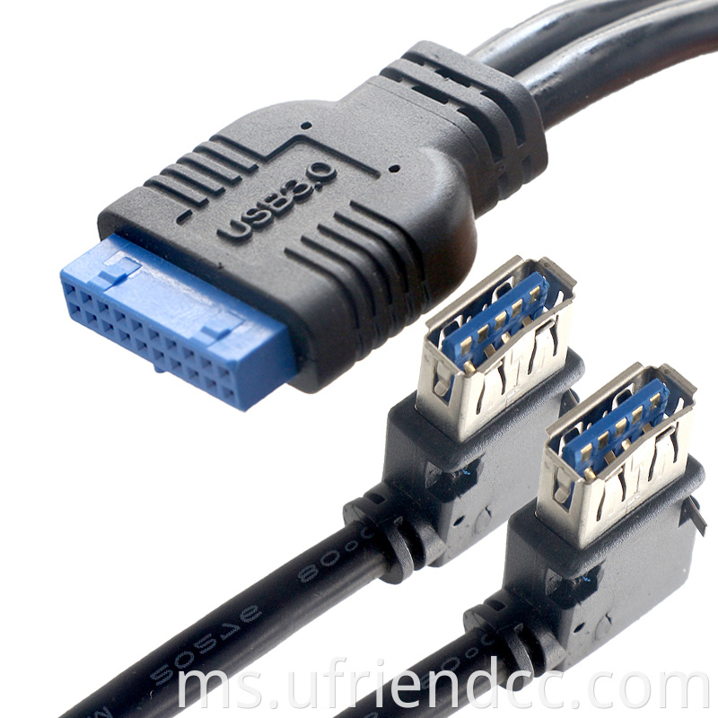 Berkualiti tinggi 20 pin 2 pelabuhan Mainboard Extension Cable USB 3.0 Panel depan Kabel Kabel USB3.0 hingga 20pin/19pin menggabungkan wayar